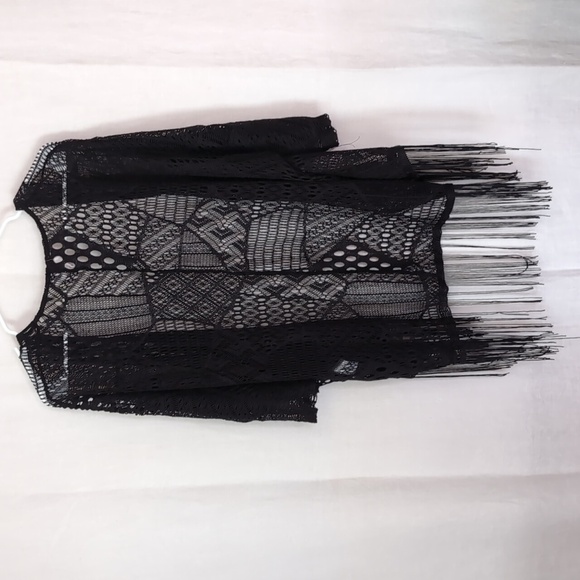 Sadie X Love Black Open Knit Cardigan with Fringe Size Medium - Picture 4 of 4